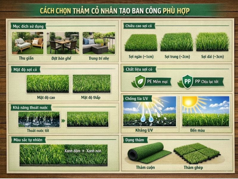 Cách chọn thảm cỏ nhân tạo ban công phù hợp với không gian sống
