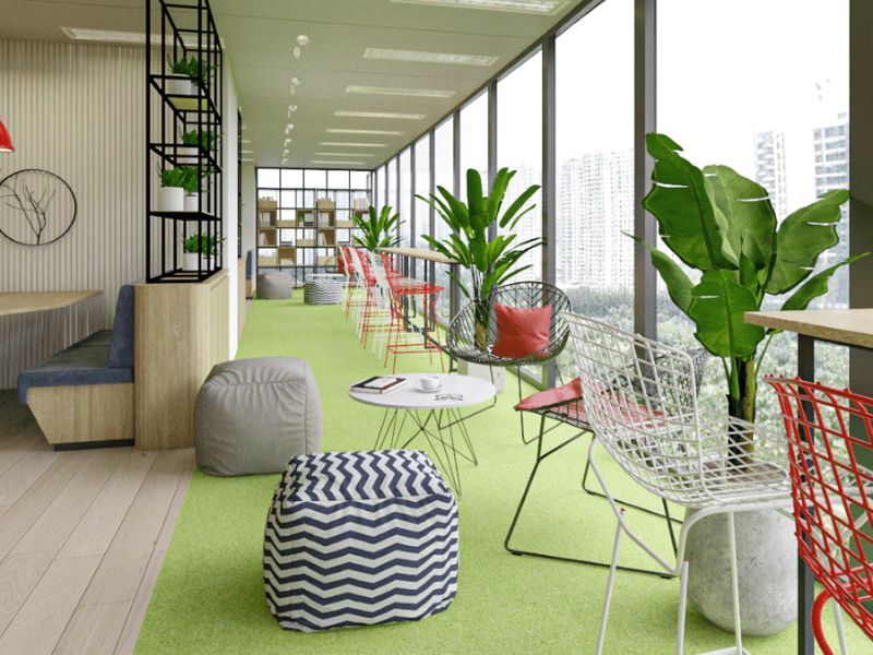 Vị trí nên đặt thảm cỏ nhân tạo trong văn phòng làm việc