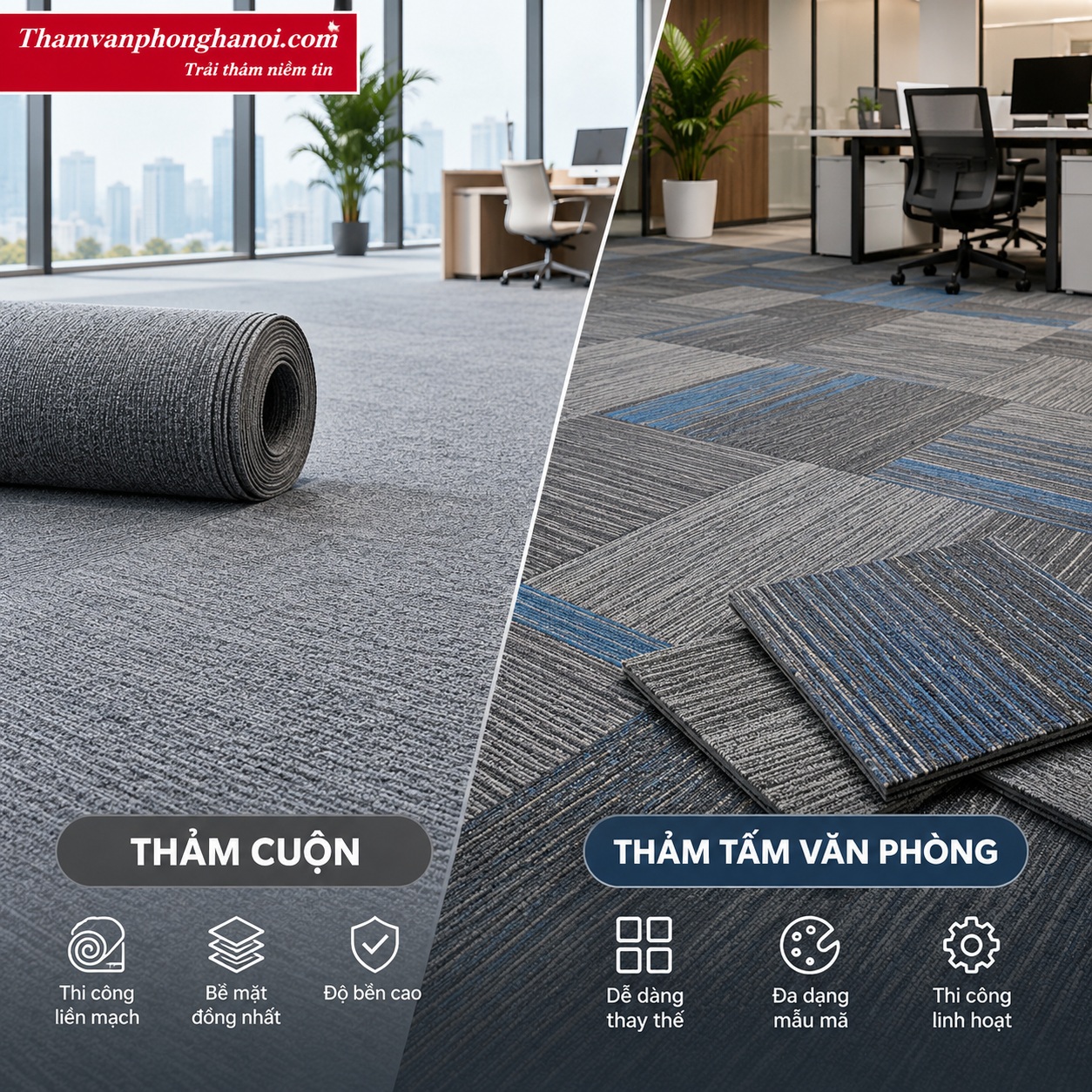 thảm cuộn và thảm tấm văn phòng